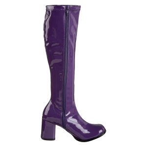 Stivali anni 70 vernice viola 7,5 cm hippie disco stivali sotto il ginocchio tacco a blocco