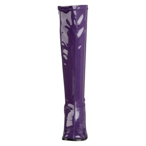 Stivali anni 70 vernice viola 7,5 cm hippie disco stivali sotto il ginocchio tacco a blocco