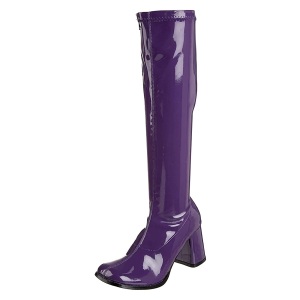 Stivali anni 70 vernice viola 7,5 cm hippie disco stivali sotto il ginocchio tacco a blocco
