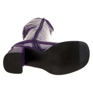 Stivali anni 70 vernice viola 7,5 cm hippie disco stivali sotto il ginocchio tacco a blocco