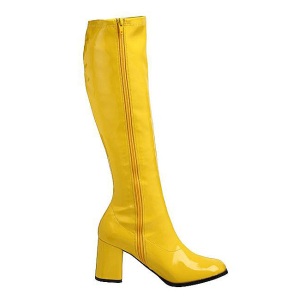 Stivali gialli vernice 7,5 cm GOGO-300 stivali tacco alto per uomo e crossdresser