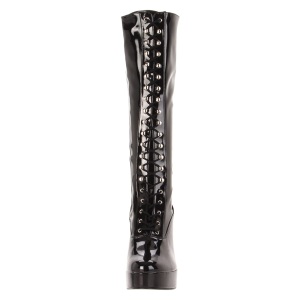 Stivali stringati e plateau anni 70 vernice nera 13 cm hippie disco stivali tacchetti