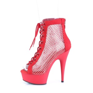 Tessuto a rete e strass 15 cm DELIGHT Stivali alla caviglia con stringati in rosso