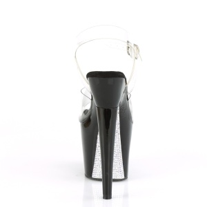 Transparent 18 cm LOVETHORN-708CRS pleaser sandals with silver rhinestone soles