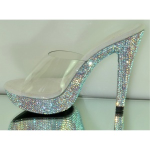 Trasparente 13 cm COCKTAIL-501DM Pantofole Tacco Alto Pietre Strass