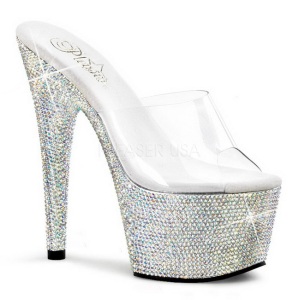 Trasparente Argento 18 cm BEJEWELED-701DM Strass Plateau Mules Alte