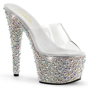 Trasparente Argento 18 cm BEJEWELED-701MS Strass Plateau Mules Alte