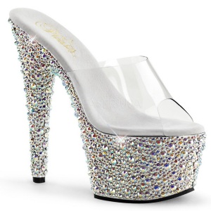 Trasparente Argento 18 cm BEJEWELED-701MS Strass Plateau Mules Alte