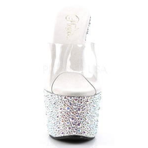 Trasparente Argento 18 cm BEJEWELED-701MS Strass Plateau Mules Alte