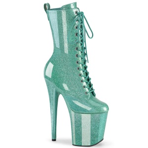 Turquoise glitter 20 cm high heels ankle boots platform