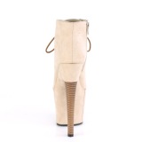 Vegan suede platform 18 cm RADIANT-1005 lace up ankle booties in beige