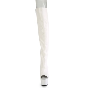Vegano 18 cm ADORE-3019 punta aperta stivali alti alla coscia con stringati bianche
