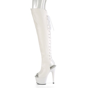 Vegano 18 cm ADORE-3019 punta aperta stivali alti alla coscia con stringati bianche