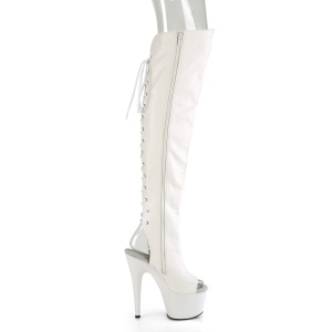 Vegano 18 cm ADORE-3019 punta aperta stivali alti alla coscia con stringati bianche
