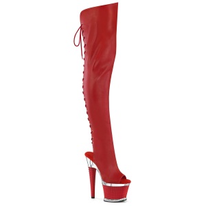 Vegano 18 cm SPECTATOR-3030 punta aperta stivali alti alla coscia con stringati rosso
