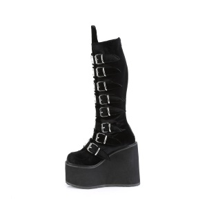 Velluto 14 cm SWING-815 stivali alternative con la suola spessa e fibbie neri