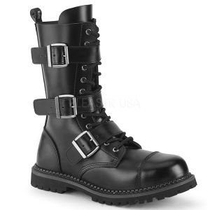 Vera pelle RIOT-12BK stivali punta in acciaio demonia - stivali anfibi uomo