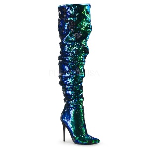 Verde Lustrini 13 cm COURTLY-3011 Stivali Alti Pleaser