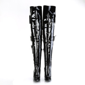 Verniciata 13 cm SEDUCE-3019 stivali alti alla coscia tacco alto con fibbia