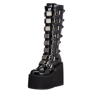 Verniciata 14 cm SWING-815 stivali alternative con la suola spessa e fibbie neri