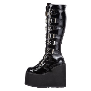 Verniciata 14 cm SWING-815 stivali alternative con la suola spessa e fibbie neri
