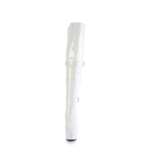 Verniciata 15 cm DELIGHT-3018 stivali alti alla coscia tacchi alti con fibbia bianche