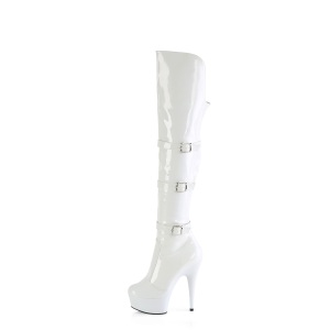Verniciata 15 cm DELIGHT-3018 stivali alti alla coscia tacchi alti con fibbia bianche