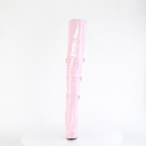 Verniciata 15 cm DELIGHT-3018 stivali alti alla coscia tacchi alti con fibbia rosa