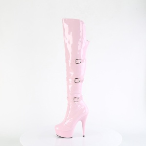 Verniciata 15 cm DELIGHT-3018 stivali alti alla coscia tacchi alti con fibbia rosa