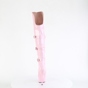 Verniciata 15 cm DELIGHT-3018 stivali alti alla coscia tacchi alti con fibbia rosa