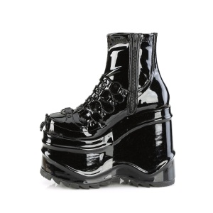 Verniciata 15 cm WAVE-110 Stivali alla caviglia con zeppa plateau