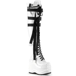 Verniciata 15 cm WAVE-315 plateau zeppa stivali alti con tacco bianche