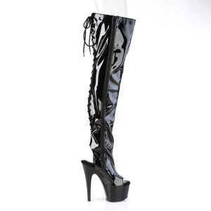 Verniciata 18 cm ADORE-3017 punta aperta stivali alti alla coscia tacco alto con stringati