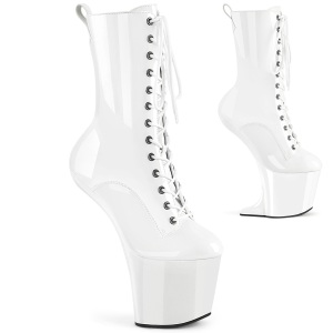Verniciata 20 cm CRAZE-1040 Heelless stivaletti pony alto pleaser bianche