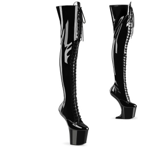 Verniciata 20 cm CRAZE-3023 Heelless overknee stivali pony alto pleaser neri