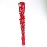 Verniciata 20 cm FLAMINGO-3028 stivali alti alla coscia tacchi alti con fibbia rosso