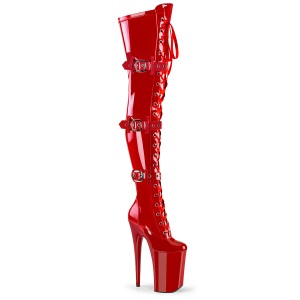 Verniciata 23 cm INFINITY-3028 stivali alti alla coscia tacchi alti con fibbia rosso