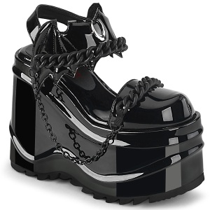 Verniciata Nero 15 cm DemoniaCult WAVE-20 scarpe lolita sandali con zeppa plateau