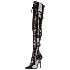 Verniciata neri 13 cm SEDUCE-3028 stivali sopra il ginocchio con lacci