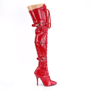 Verniciata rosso 13 cm SEDUCE-3028 stivali sopra il ginocchio con lacci