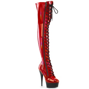 Verniciata rosso 15 cm DELIGHT-3029 stivali sopra il ginocchio con lacci