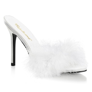 White 10 cm CLASSIQUE-01F womens mules with marabou feathers