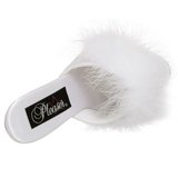 White 12,5 cm GLITZY-501-8 Marabou Feathers Mules Shoes