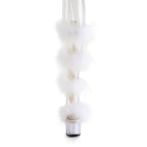 White 18 cm ADORE-728F exotic pole dance high heel sandals with feathers