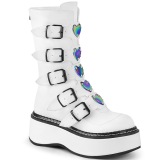 White Leatherette 5 cm EMILY-330 womens buckle boots with platform