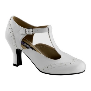 White Matte 7,5 cm retro vintage FLAPPER-26 Pumps with low heels