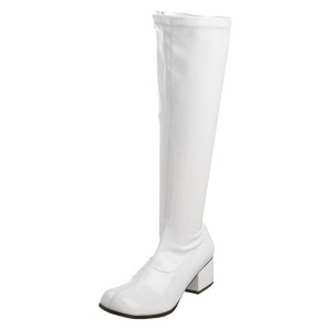 White boots block heel 5 cm - 70s years style hippie disco gogo under kneeboots patent leather