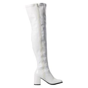 White boots vinyl 7,5 cm - 70s years style hippie disco gogo overknee boots