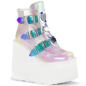 White glitter 14 cm SWING-105 lolita ankle boots wedge platform