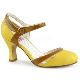 Yellow 7,5 cm retro vintage FLAPPER-27 Pinup Pumps Shoes with Low Heels